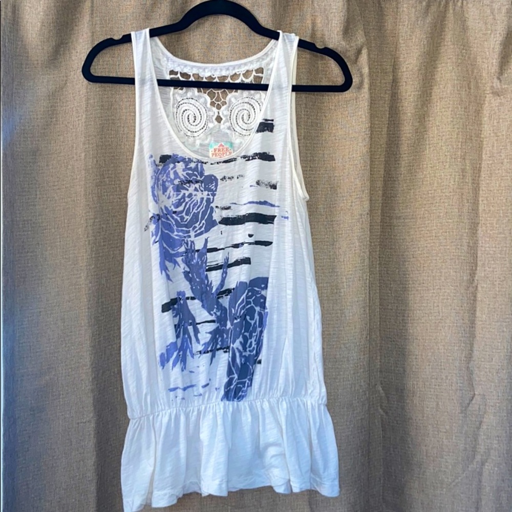 Free People floral tunic tank with crochet detail